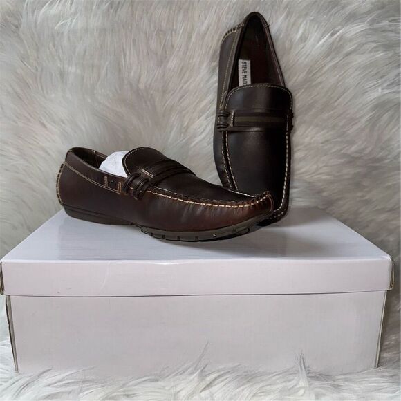 Steve Madden Men's Grab Brown Leather Slip-On Driving Loafers Moccasin Size 7 - Picture 1 of 9